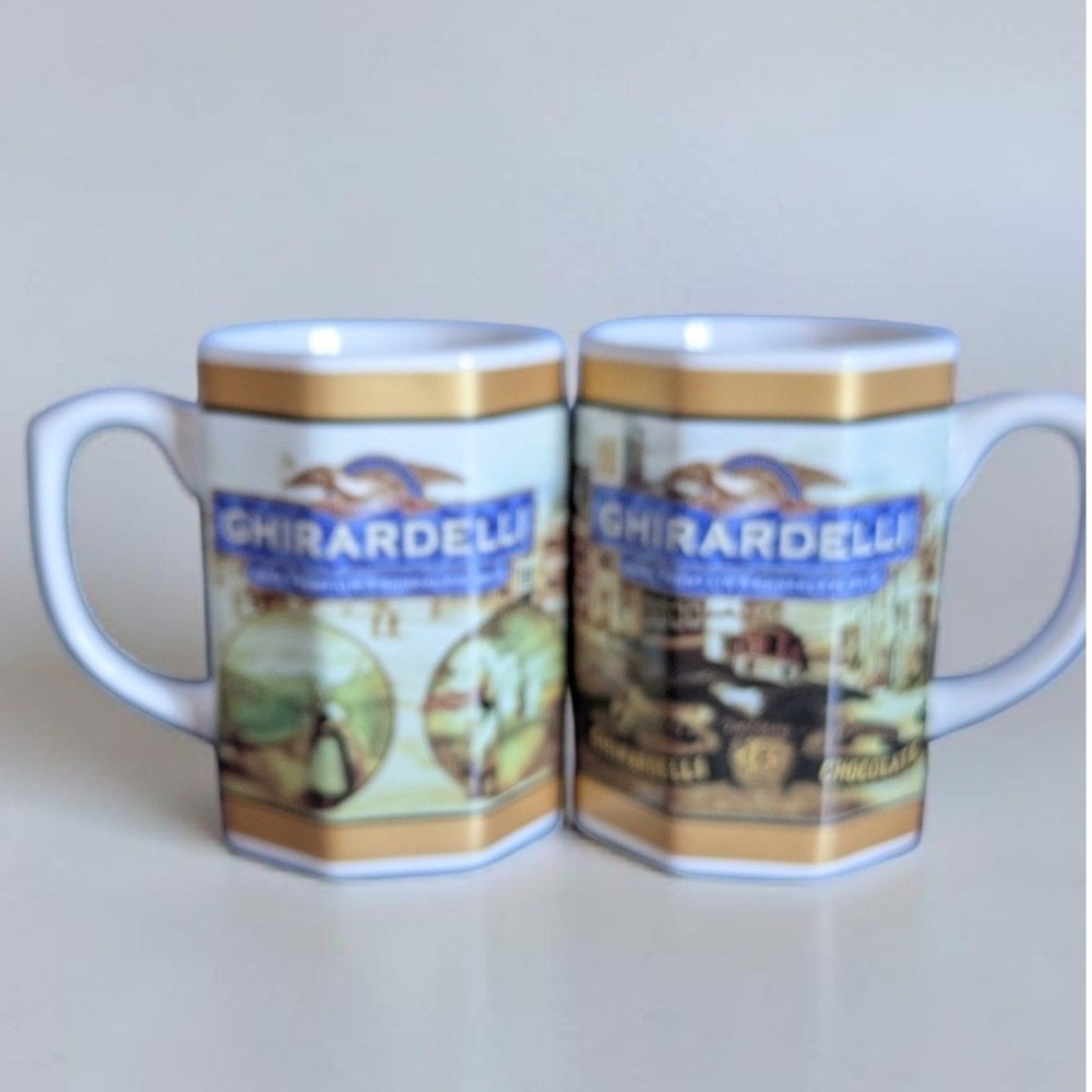 Ghirardelli Soda Fountain & Chocolate Shop Coffee Mug Set of 2 Hexagon Base
